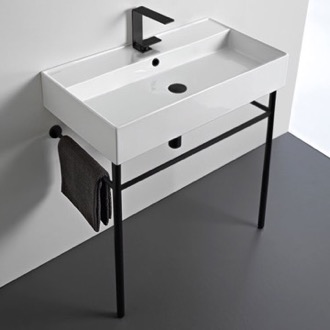 Console Bathroom Sink Ceramic Console Sink and Matte Black Stand, 32